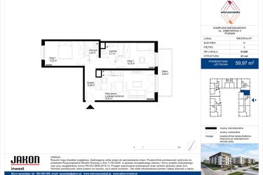 Rzut - Mieszkanie na sprzedaż 3 pokoje o powierzchni 59,97 m² - numer D.A26 w Wieruszowska D