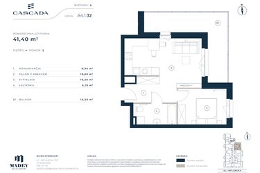 Rzut - Mieszkanie na sprzedaż 2 pokoje o powierzchni 41,4 m² - numer A4.1.32 w Cascada