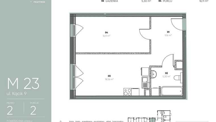 Rzut - Mieszkanie na sprzedaż 2 pokoje o powierzchni 49,13 m² - numer M.23 w Ja\nas