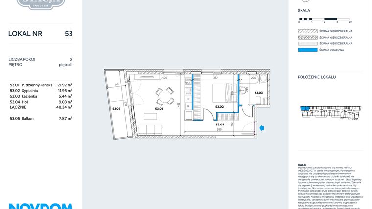 Rzut - Mieszkanie na sprzedaż 2 pokoje o powierzchni 48,34 m² - numer 53 w Stacja Grodzisk
