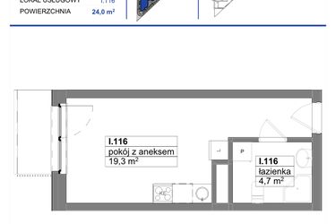 Rzut - Mieszkanie na sprzedaż 1 pokój o powierzchni 24 m² - numer 116 w Reda City etap III