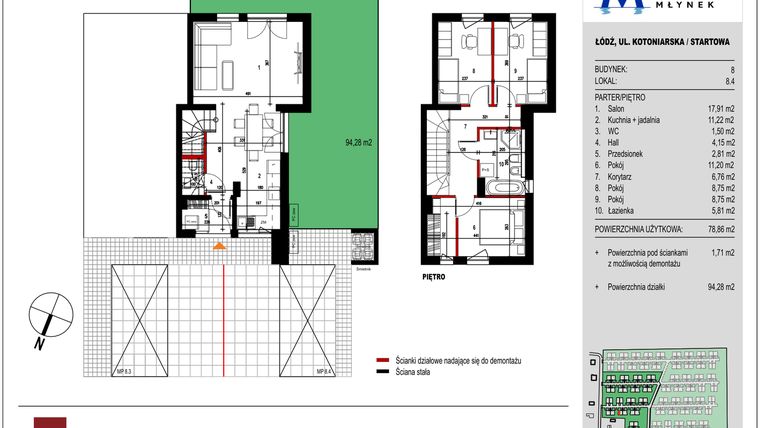 Rzut - Mieszkanie na sprzedaż 4 pokoje o powierzchni 78,86 m² - numer 8.4 w Przystań Młynek