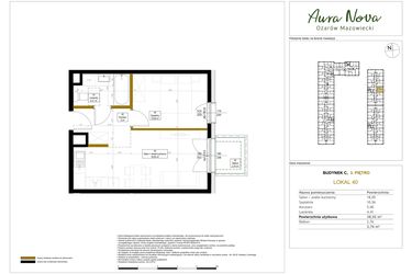 Rzut - Mieszkanie na sprzedaż 2 pokoje o powierzchni 38,02 m² - numer 40 w Aura Nova etap II