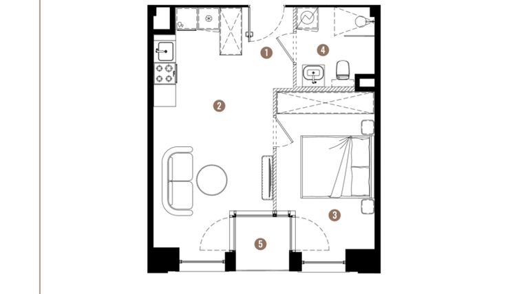 Rzut - Mieszkanie na sprzedaż 2 pokoje o powierzchni 36,08 m² - numer E.01.07 w Apartamenty Reytana bud. E