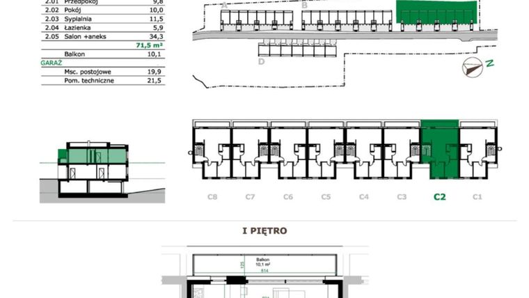 Rzut - Mieszkanie na sprzedaż 3 pokoje o powierzchni 71,5 m² - numer C2.2 w Dębowe Zacisze