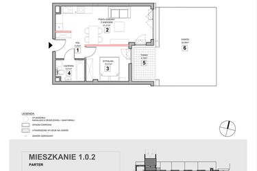 Rzut - Mieszkanie na sprzedaż 2 pokoje o powierzchni 40,98 m² - numer 1.0.2 w Zakątek Harmonia III