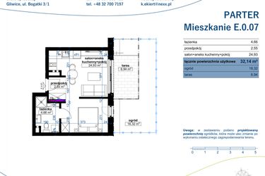 Rzut - Mieszkanie na sprzedaż 1 pokój o powierzchni 32,14 m² - numer E.0.07 w Wzgórze Poetów 2