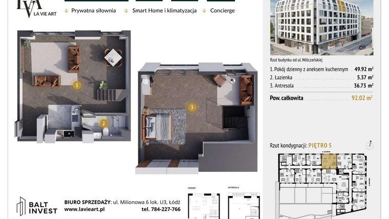Rzut - Mieszkanie na sprzedaż 2 pokoje o powierzchni 92,02 m² - numer M5.3 w La Vie Art