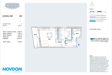 Rzut - Mieszkanie na sprzedaż 2 pokoje o powierzchni 48,34 m² - numer 48 w Stacja Grodzisk