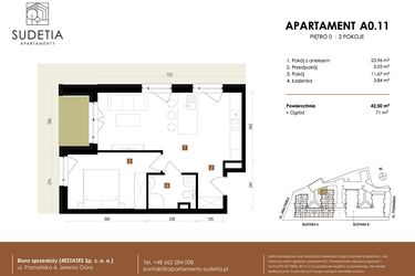 Rzut - Mieszkanie na sprzedaż 2 pokoje o powierzchni 42,5 m² - numer A 0.11 w Apartamenty Sudetia