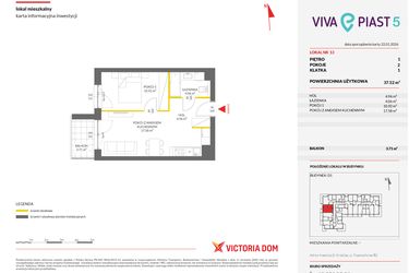 Rzut - Mieszkanie na sprzedaż 2 pokoje o powierzchni 37,43 m² - numer A.13 w Viva Piast 5