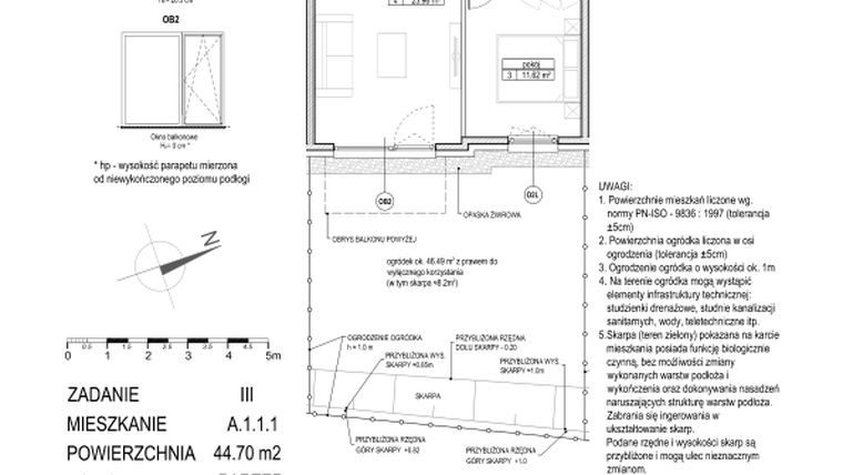 Rzut - Mieszkanie na sprzedaż 2 pokoje o powierzchni 44,7 m² - numer A.1.1.1 w Atut III