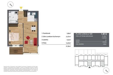 Rzut - Mieszkanie na sprzedaż 2 pokoje o powierzchni 42,39 m² - numer K3.1.M12 w Nyska Residence
