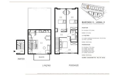 Rzut - Mieszkanie na sprzedaż 3 pokoje o powierzchni 96,1 m² - numer B3/M2 w Wille Estezja