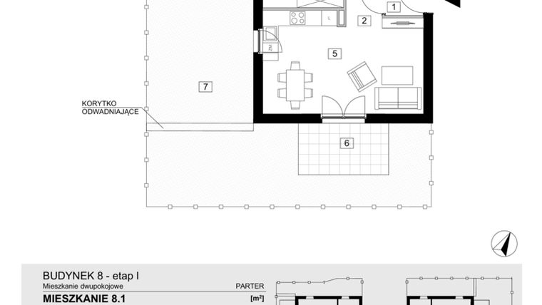 Rzut - Mieszkanie na sprzedaż 2 pokoje o powierzchni 43,42 m² - numer 8.1 w Jasieny
