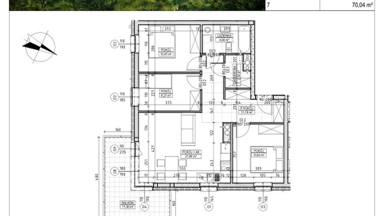 Rzut - Mieszkanie na sprzedaż 4 pokoje o powierzchni 70,04 m² - numer C5.01.37 w Osiedle Panorama Wiślana Etap IV - budynek C5