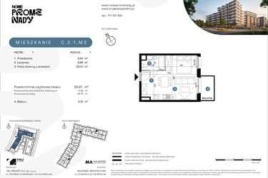 Rzut - Mieszkanie na sprzedaż 1 pokój o powierzchni 29,41 m² - numer C.2.1.M3 w Nowe Promenady etap II