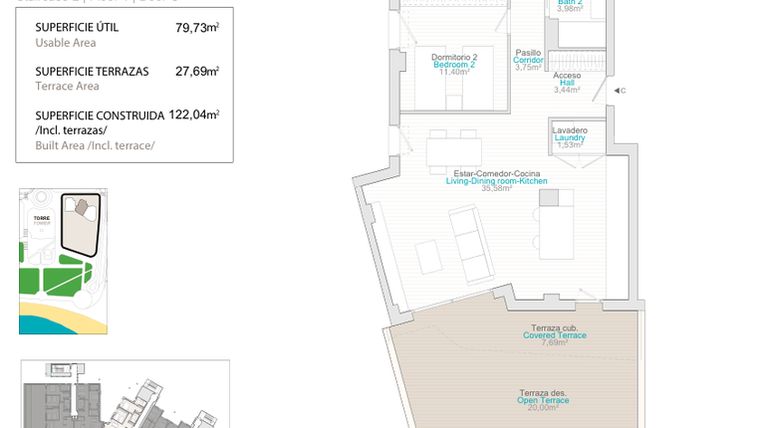 Rzut - Mieszkanie na sprzedaż 2 pokoje o powierzchni 79 m² - numer 2.1.C w Allonbay – Aura