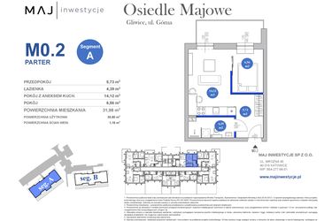 Rzut - Mieszkanie na sprzedaż 2 pokoje o powierzchni 30,8 m² - numer M0.2 w Osiedle Majowe 2.0 etap II