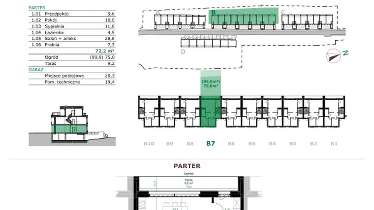 Rzut - Mieszkanie na sprzedaż 3 pokoje o powierzchni 72,2 m² - numer B.7.1. w Dębowe Zacisze