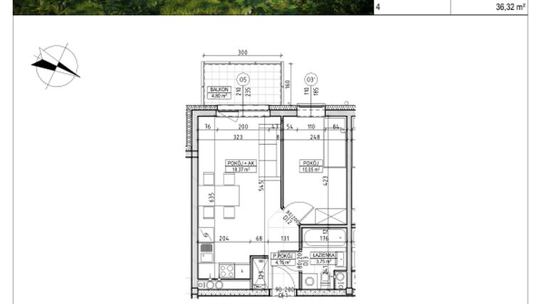 Rzut - Mieszkanie na sprzedaż 2 pokoje o powierzchni 36,32 m² - numer C5.05.27 w Osiedle Panorama Wiślana Etap IV - budynek C5