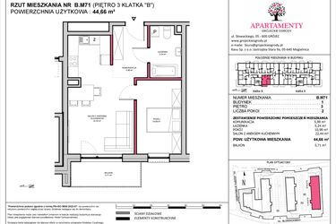 Rzut - Mieszkanie na sprzedaż 2 pokoje o powierzchni 44,66 m² - numer B.71 w Apartamenty Grójeckie Ogrody
