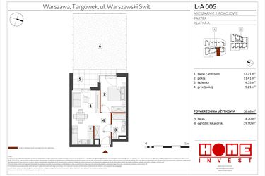 Rzut - Mieszkanie na sprzedaż 2 pokoje o powierzchni 38,68 m² - numer WS-L-A005 w Warszawski Świt etap XII