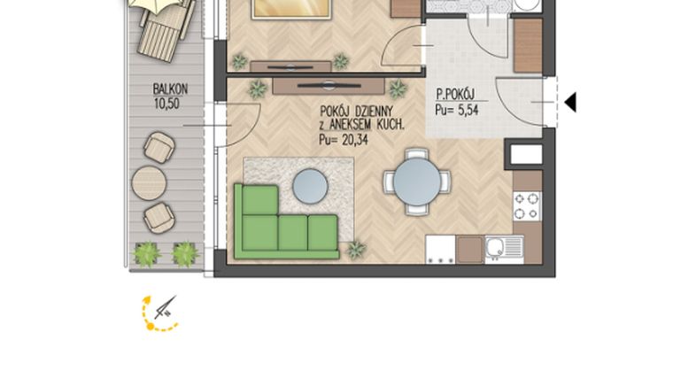 Rzut - Mieszkanie na sprzedaż 2 pokoje o powierzchni 41,84 m² - numer 73 w Enklawa Starosielce