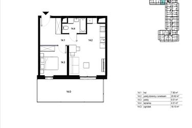 Rzut - Mieszkanie na sprzedaż 2 pokoje o powierzchni 42,34 m² - numer C3.14 w Osiedle Mozaika