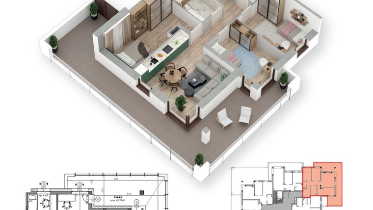 Rzut - Mieszkanie na sprzedaż 4 pokoje o powierzchni 72,79 m² - numer 5 w Villa Park - Etap III