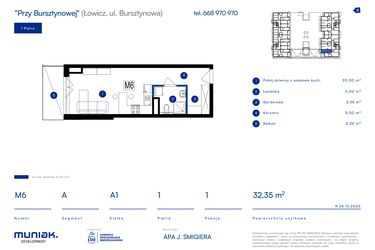Rzut - Mieszkanie na sprzedaż 1 pokój o powierzchni 32,35 m² - numer 6A w Przy Bursztynowej