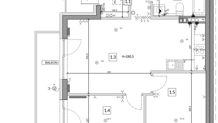 Rzut - Mieszkanie na sprzedaż 3 pokoje o powierzchni 59,46 m² - numer 35B w Osiedle Młodych etap IV