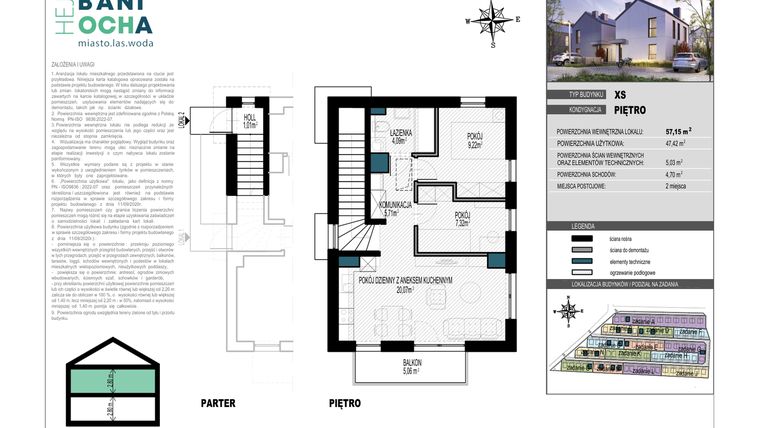 Rzut - Dom na sprzedaż 3 pokoje o powierzchni 57 m² - numer B5.2 w HEJ! Baniocha