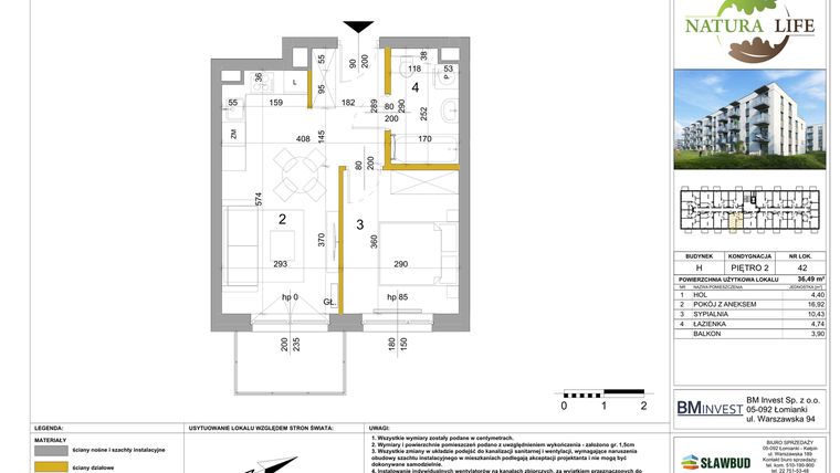 Rzut - Mieszkanie na sprzedaż 2 pokoje o powierzchni 36,56 m² - numer H.42 w Osiedle Natura Life budynki GHI