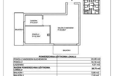 Rzut - Mieszkanie na sprzedaż 2 pokoje o powierzchni 38,75 m² - numer M4 w SUNDAY Resort Ustronie Morskie II
