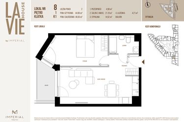 Rzut - Mieszkanie na sprzedaż 2 pokoje o powierzchni 44,9 m² - numer 8 w La Vie House