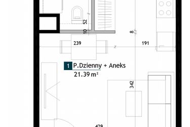 Rzut - Mieszkanie na sprzedaż 1 pokój o powierzchni 25,51 m² - numer AB0302 w Viva Cité 2