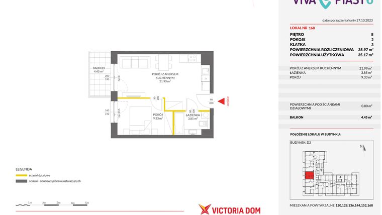 Rzut - Mieszkanie na sprzedaż 2 pokoje o powierzchni 35,97 m² - numer 168 w Viva Piast 6