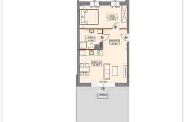 Rzut - Mieszkanie na sprzedaż 2 pokoje o powierzchni 43,83 m² - numer B1.0.5.2a w Stegna Park II