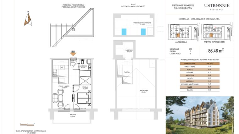 Rzut - Mieszkanie na sprzedaż 3 pokoje o powierzchni 86,46 m² - numer M34 w Ustronnie Residence
