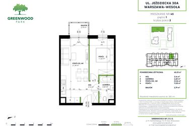 Rzut - Mieszkanie na sprzedaż 2 pokoje o powierzchni 40,33 m² - numer B 45 w Greenwood Park