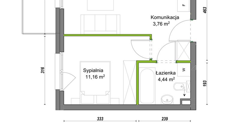 Rzut - Mieszkanie na sprzedaż 2 pokoje o powierzchni 37,26 m² - numer E1/D/07 w Orawska Vita
