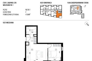 Rzut - Mieszkanie na sprzedaż 2 pokoje o powierzchni 47,88 m² - numer 22K/01 w NATURAMA II