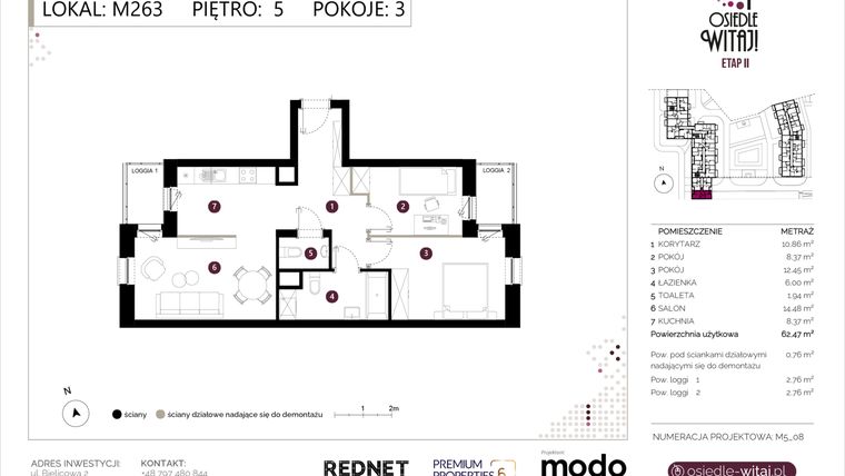 Rzut - Mieszkanie na sprzedaż 3 pokoje o powierzchni 63,23 m² - numer M263 w Osiedle Witaj etap II
