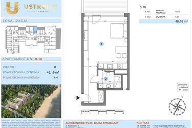 Rzut - Mieszkanie na sprzedaż 1 pokój o powierzchni 46,18 m² - numer 0.16 w Ustronie Luxury Apartments