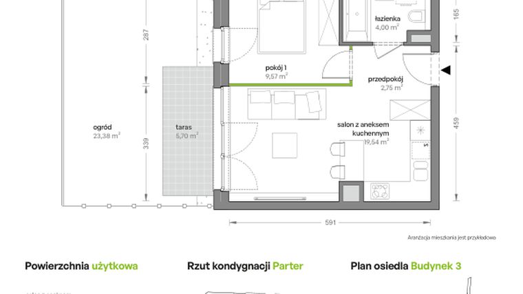 Rzut - Mieszkanie na sprzedaż 2 pokoje o powierzchni 35,86 m² - numer B3/B/05 w Ceglana Park