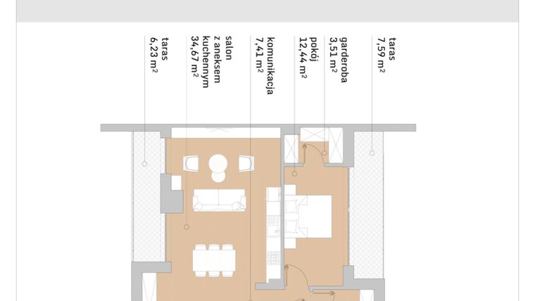 Rzut - Mieszkanie na sprzedaż 4 pokoje o powierzchni 89,19 m² - numer M6 w Osiedle Marmurowe 2