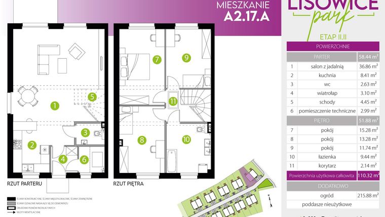 Rzut - Mieszkanie na sprzedaż 4 pokoje o powierzchni 110,32 m² - numer A.2.17.A w Lisowice Park etap 2+