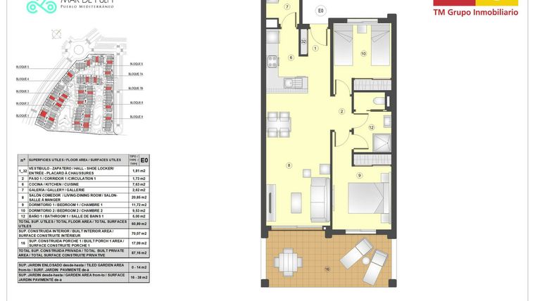 Rzut - Mieszkanie na sprzedaż 2 pokoje o powierzchni 70 m² - numer 2B.67 w Mar de Pulpi - Almeria