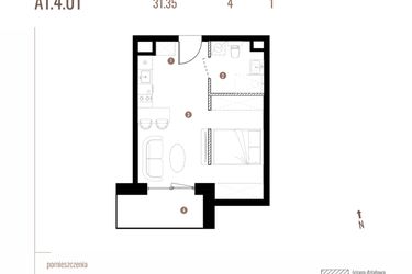 Rzut - Mieszkanie na sprzedaż 1 pokój o powierzchni 31,35 m² - numer A1.4.01 w Belg Apartamenty etap II